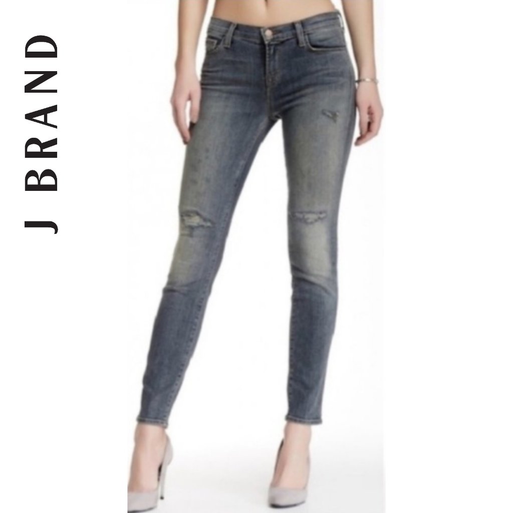 Sz 27 J Brand (Theory) Skinny Leg Revolution Distressed Indigo Jeans